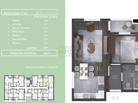 Prodaja, jednosoban stan, 46m², Zabjelo, Podgorica - image 4