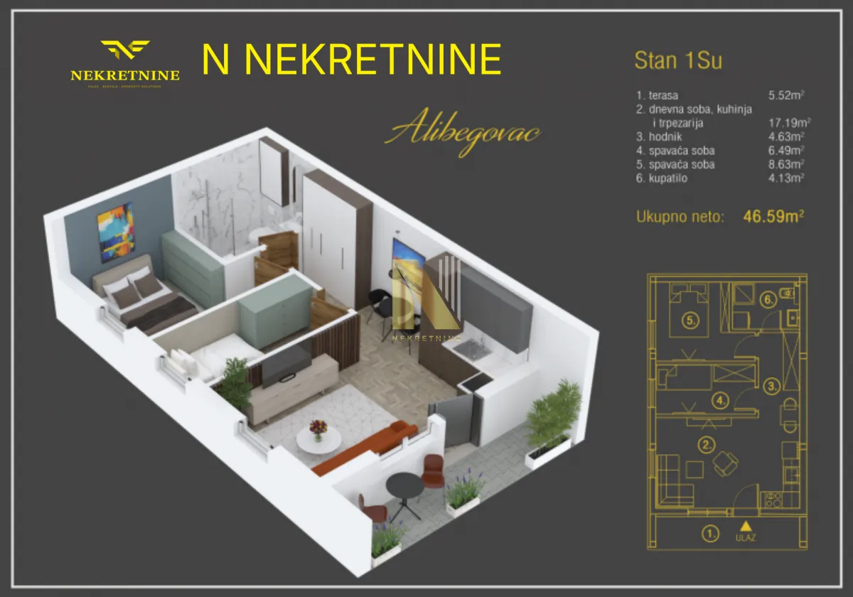 Sale, two bedroom apartment, 47m², Alibegovac, Petrovaradin