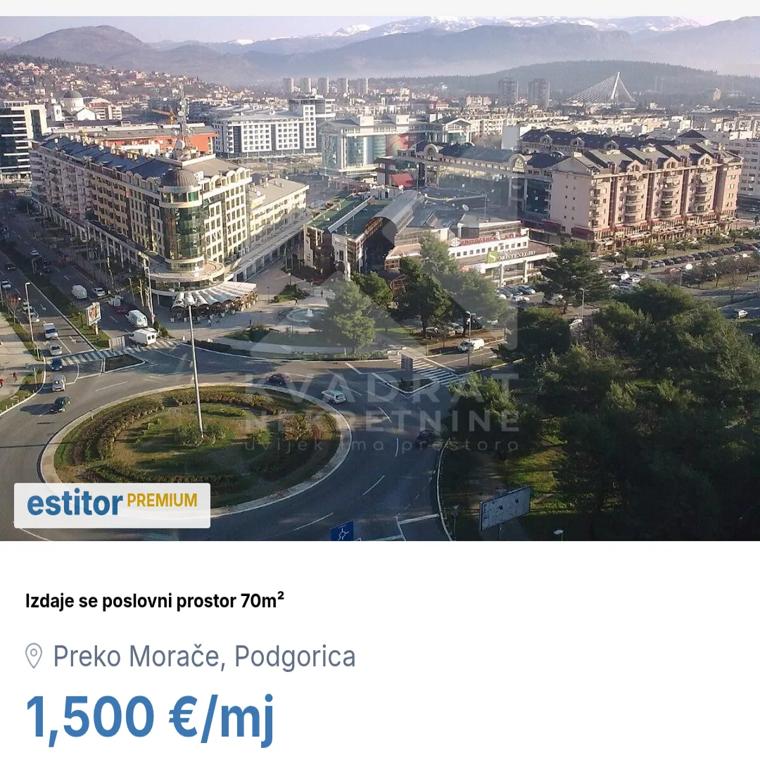 Izdavanje, poslovni prostor, 70m², Preko Morače, Podgorica