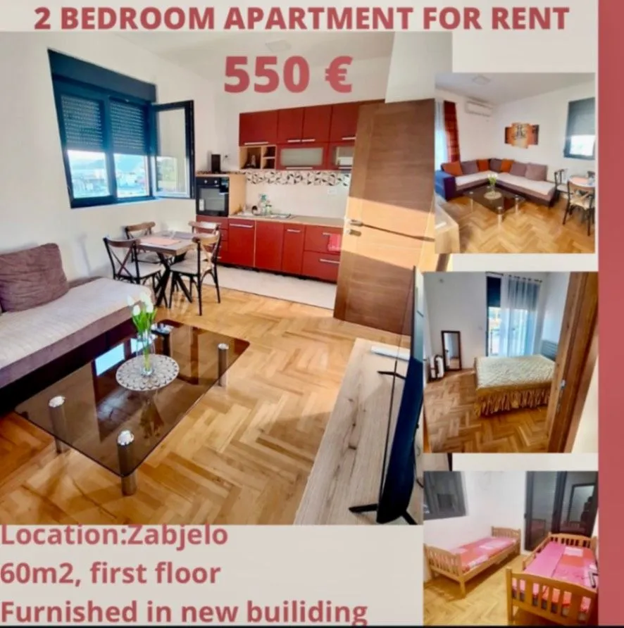 Izdavanje, dvosoban stan, 60m², Zabjelo, Podgorica