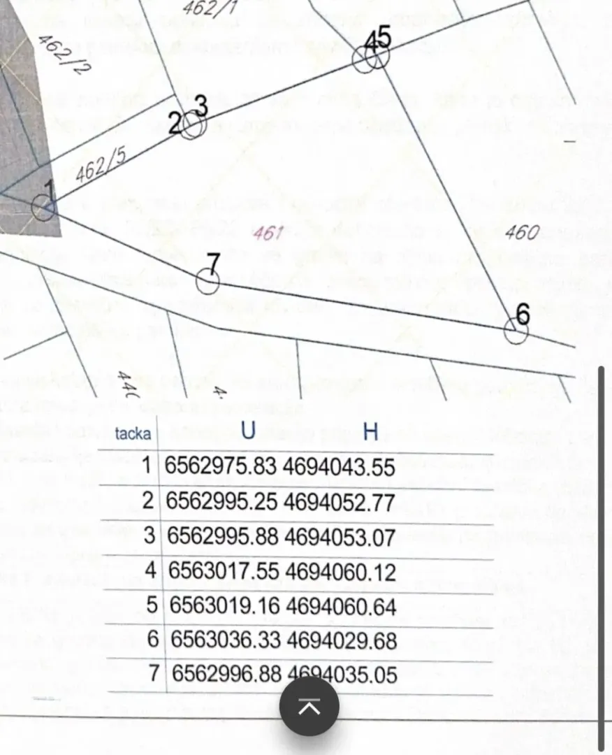 Katastarski plan parcele sa ucrtanim koordinatama tačaka.
