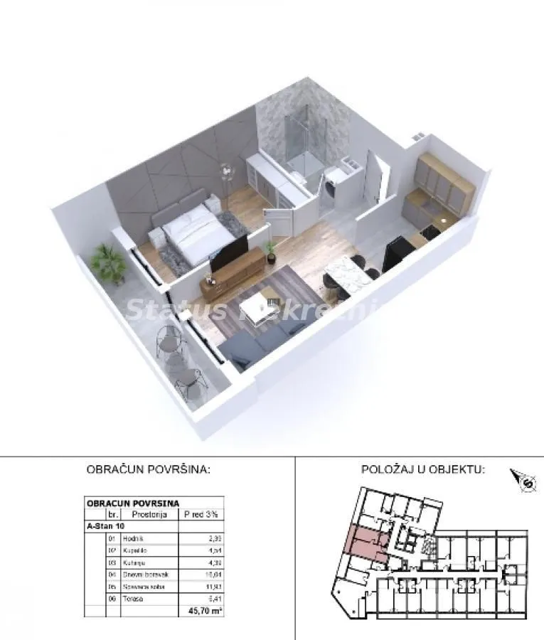 Prodaja, dvosoban stan, 46m², Sajmište, Novi Sad
