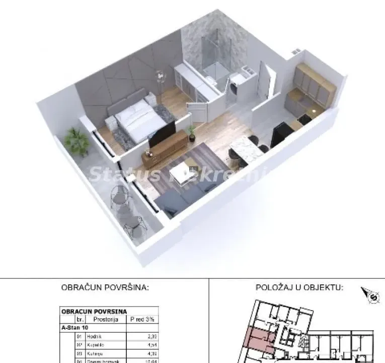 Sale, two bedroom apartment, 46m², Sajmište, Novi Sad