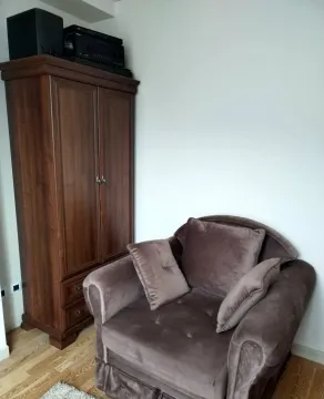 Living room with an armchair and a wooden wardrobe. - image 11