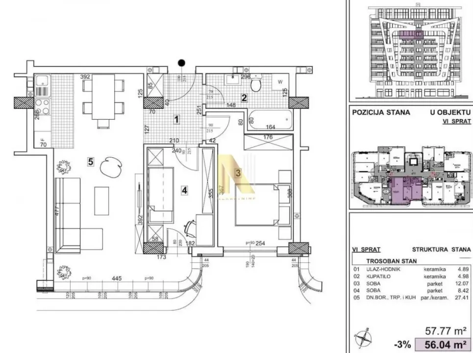 Prodaja, trosoban stan, 57m², Telep, Novi Sad Sve Podlokacije