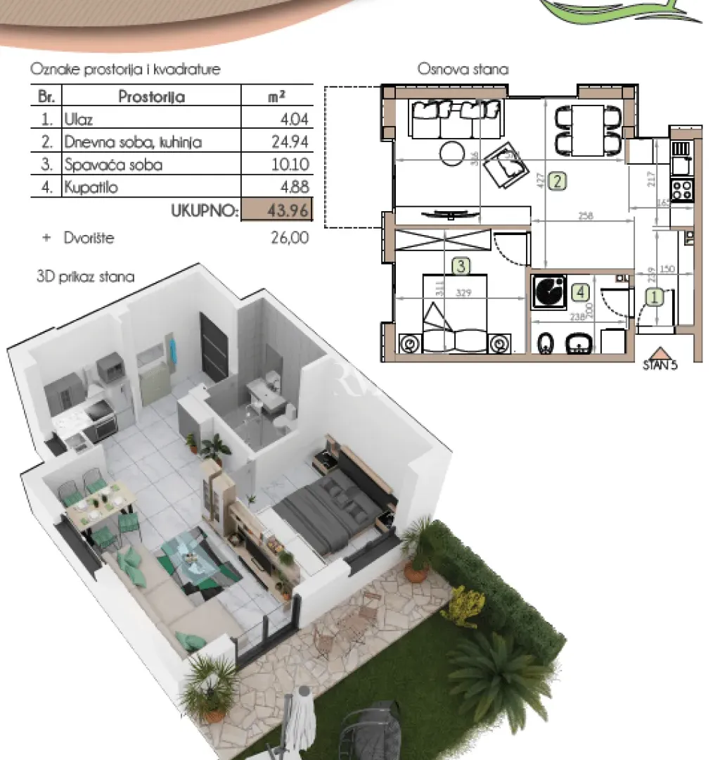 Prodaja, jednosoban stan, 44m², Dobrota, Kotor