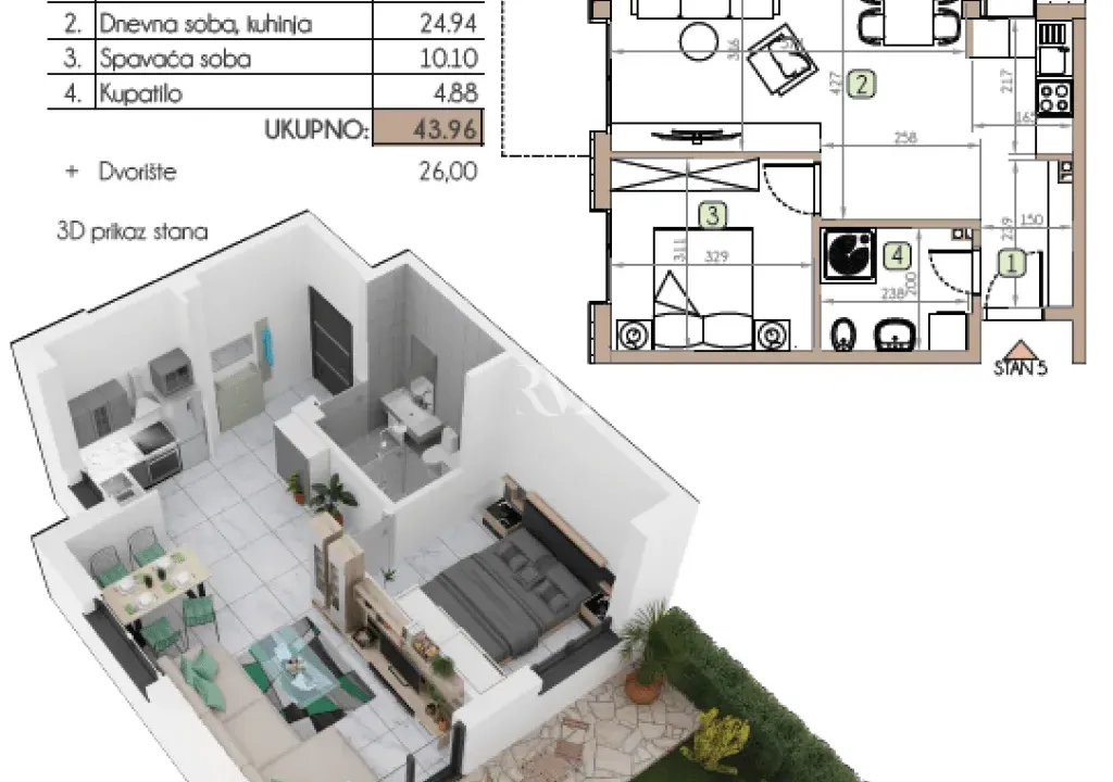 Prodaja, jednosoban stan, 44m², Dobrota, Kotor