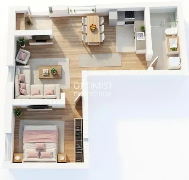 Three-dimensional floor plan of the apartment with furniture. - image 2