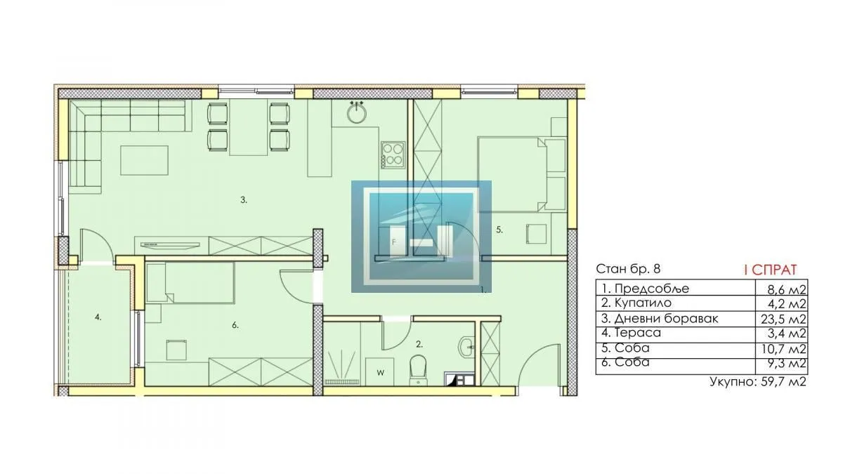 Sale, two bedroom apartment, 59m², Centar, Jagodina