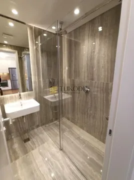 Modernly equipped bathroom with a walk-in shower and washbasin. - image 9
