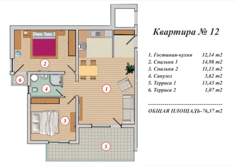 Sale, three bedroom apartment, 77m², Seoce, Budva - image 8