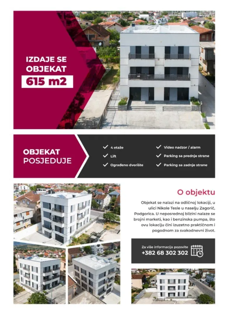 Izdavanje, poslovni prostor, 615m², Zagorič, Podgorica