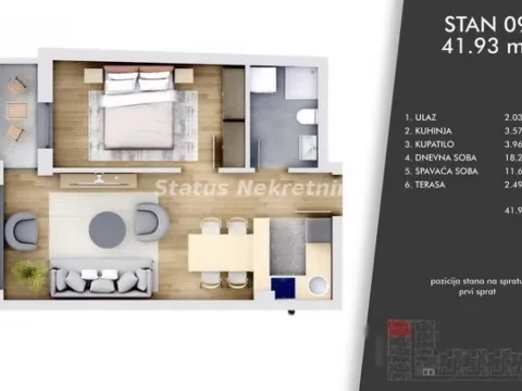 Sale, two bedroom apartment, 42m², Centar, Novi Sad