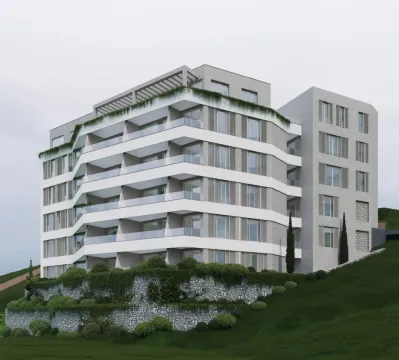 Spoljašnji izgled moderne stambene zgrade sa terasama i uređenim dvorištem. - image 2