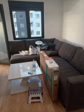 Dnevna soba sa ugaonom garniturom, stočićem i raznim kutijama. - image 5