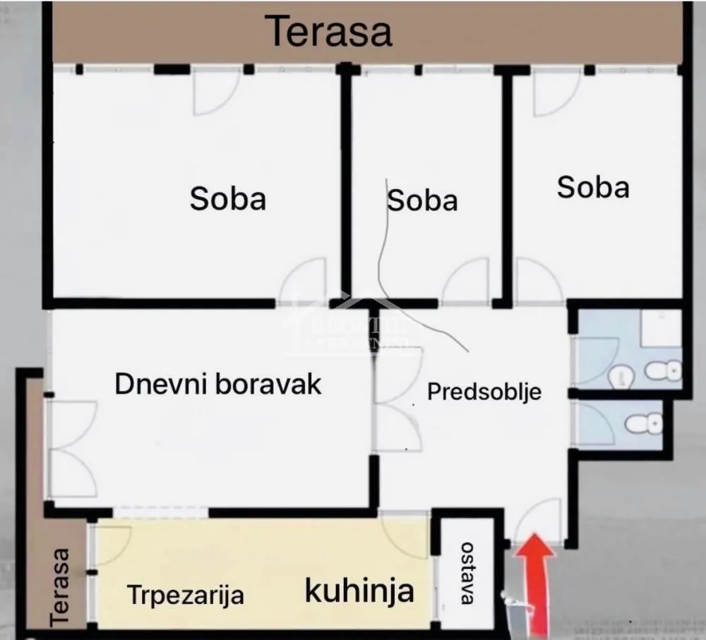 Osnova stana sa rasporedom prostorija.