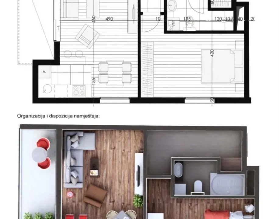 Prodaja, jednosoban stan, 56m², Momišići, Podgorica