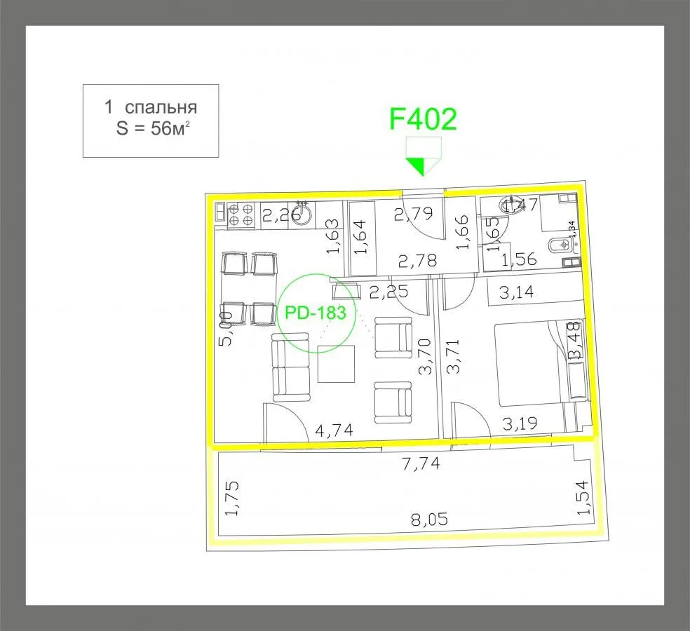 Sale, one bedroom apartment, 56m², Budva, Crna Gora