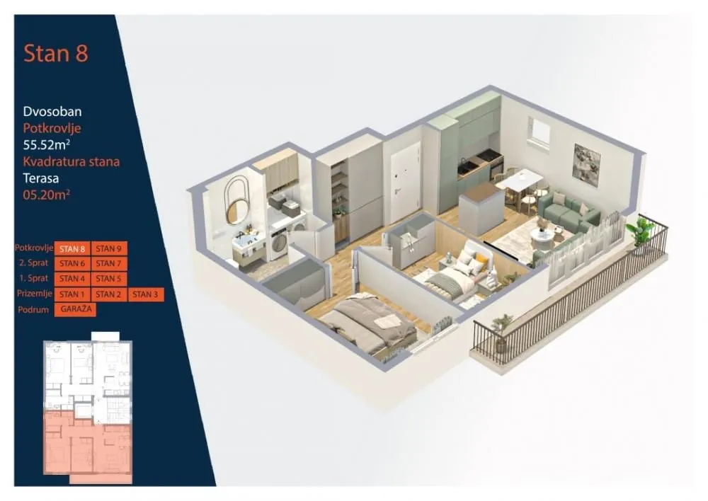 Sale, three bedroom apartment, 56m², Lekino Brdo, Voždovac Sve Podlokacije