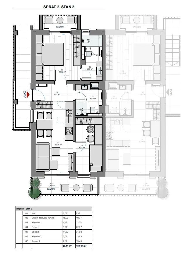 Prodaja, četvorosoban stan, 104m², Donja Lastva, Tivat