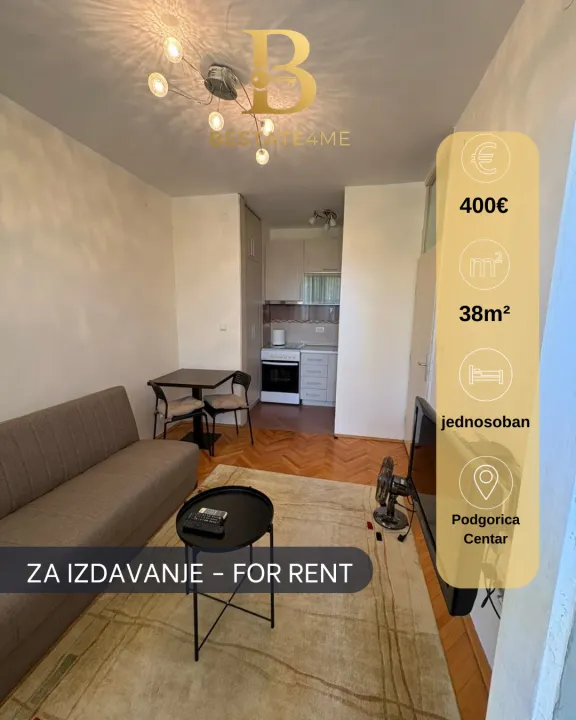Rent, one bedroom apartment, 38m², Centar, Podgorica