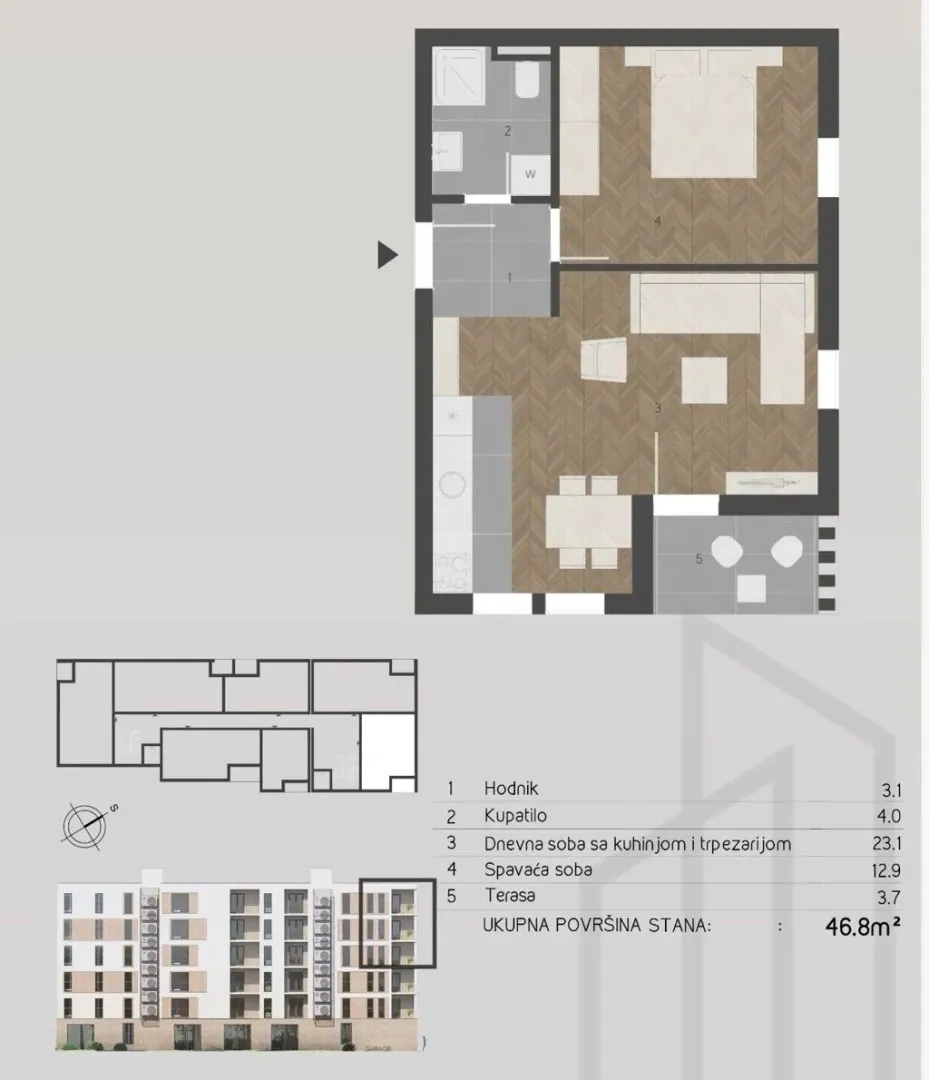 Apartment floor plan showing room layouts and areas.