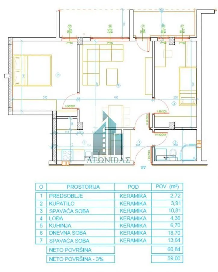 Sale, two bedroom apartment, 59m², Palilula, Niš