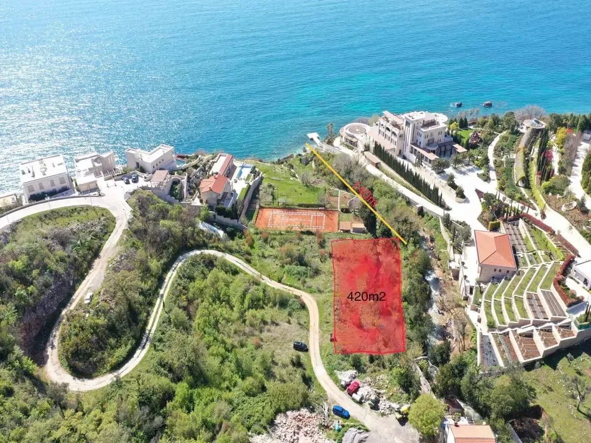 Iz vazduha snimljen plac pored obale mora sa ucrtanim granicama.