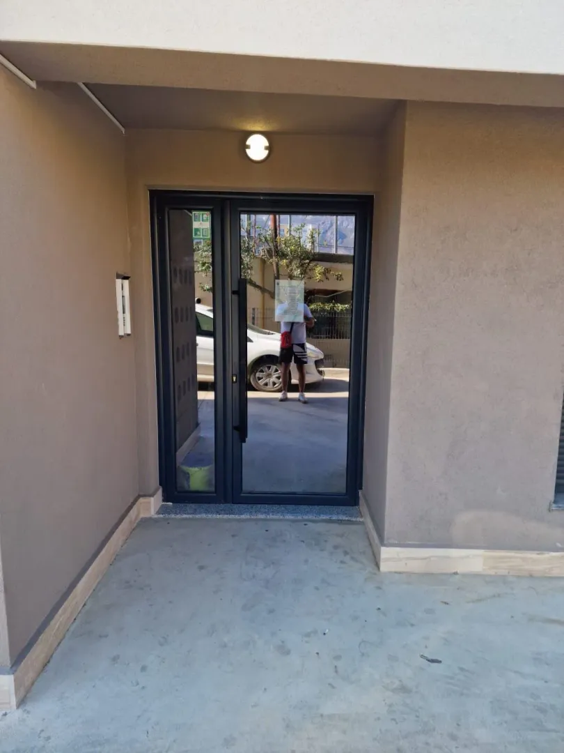 Entrance door of a modern residential building.