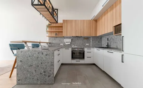 Moderna kuhinja u obliku slova U sa ugradnim elementima i šankom. - image 7