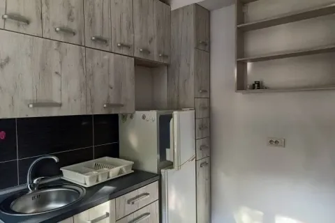Compact kitchen with wooden cabinetry, a refrigerator, and a sink. - image 3