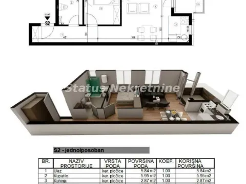 Prodaja, jednosoban stan, 46m², Adice, Novi Sad Sve Podlokacije