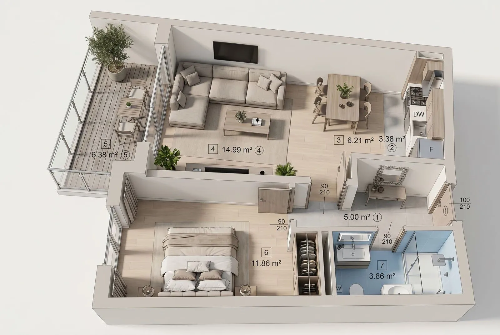 Sale, two bedroom apartment, 51m², Bečići, Budva