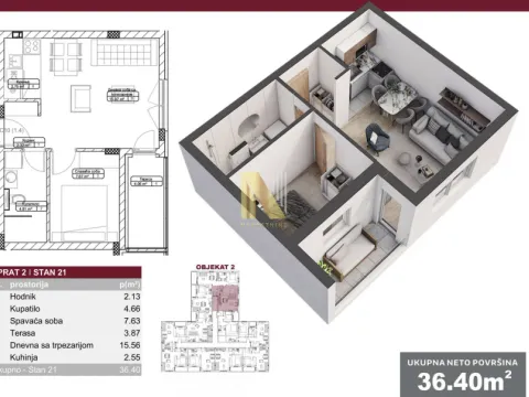 Sale, one bedroom apartment, 36m², Telep, Novi Sad Sve Podlokacije
