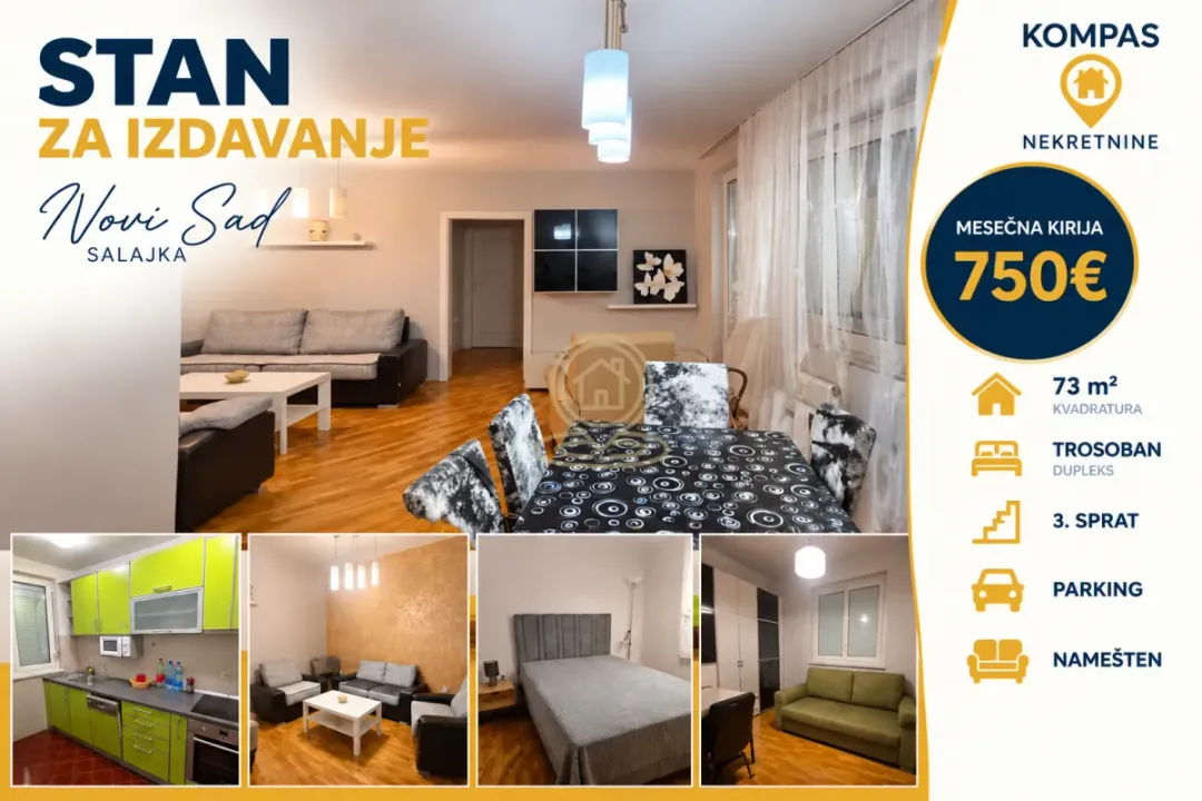 Rent, three bedroom apartment, 73m², Salajka, Novi Sad Sve Podlokacije