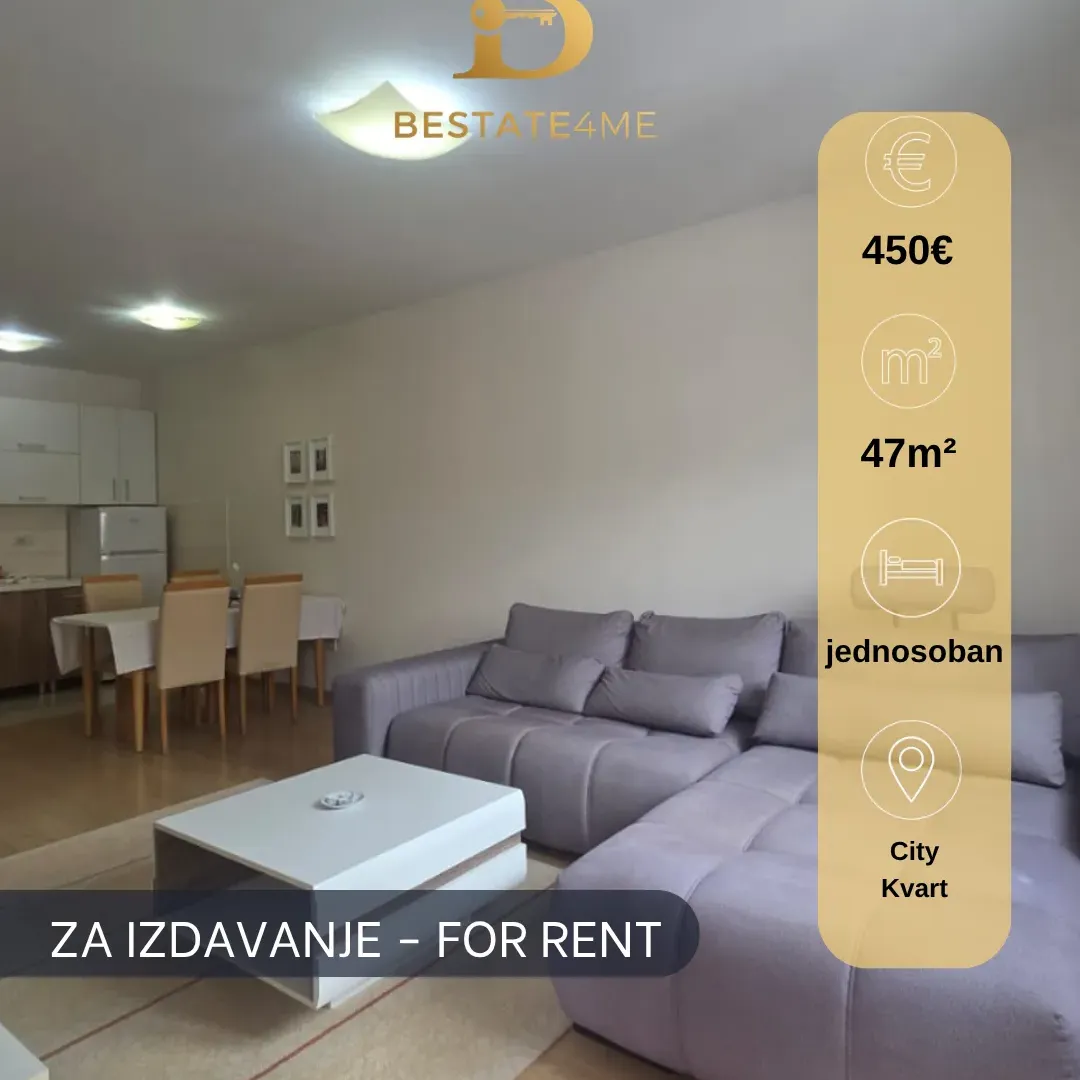 Rent, one bedroom apartment, 47m², City Kvart, Podgorica