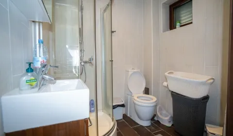Svijetlo opremljeno kupatilo sa tuš kabinom, umivaonikom i toaletom. - image 18