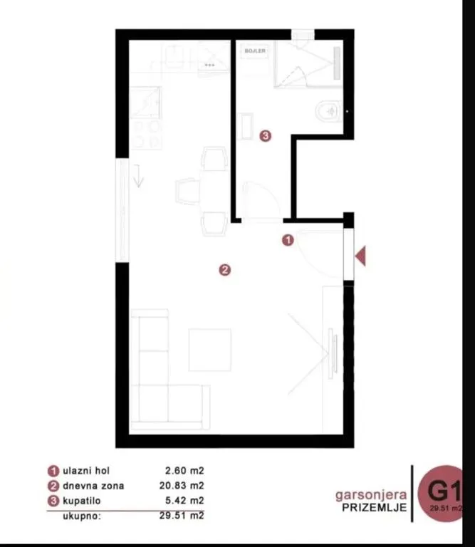 Prodaja, garsonjera, 29m², Nova Dalmatinska, Podgorica