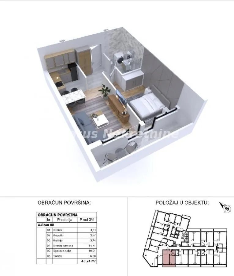 Prodaja, jednosoban stan, 43m², Sajmište, Novi Sad