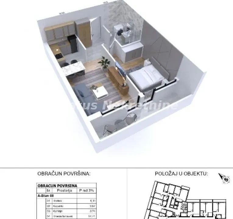 Sale, one bedroom apartment, 43m², Sajmište, Novi Sad