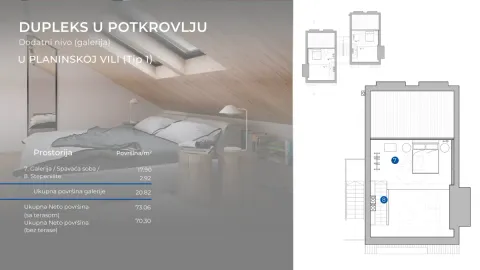 Plan osnove potkrovlja sa prikazom površina prostorija. - image 2