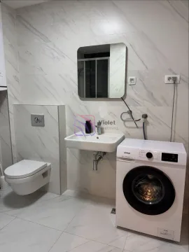 Savremeno opremljeno kupatilo sa umivaonikom, WC šoljom i veš mašinom. - image 8