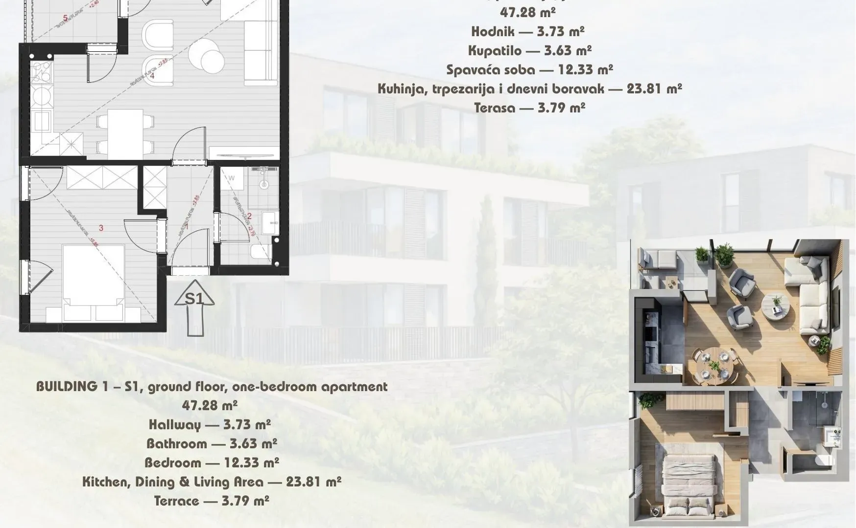 Sale, one bedroom apartment, 47m², Dobrota, Kotor