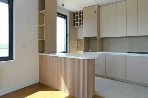 Moderna kuhinja sa šankom i ugradnim elementima u bež tonovima. - image 5