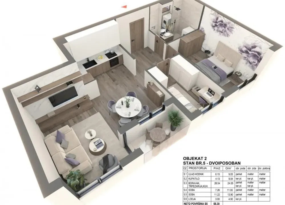 Sale, two bedroom apartment, 58m², Zemun Gornji Grad, Zemun Sve Podlokacije