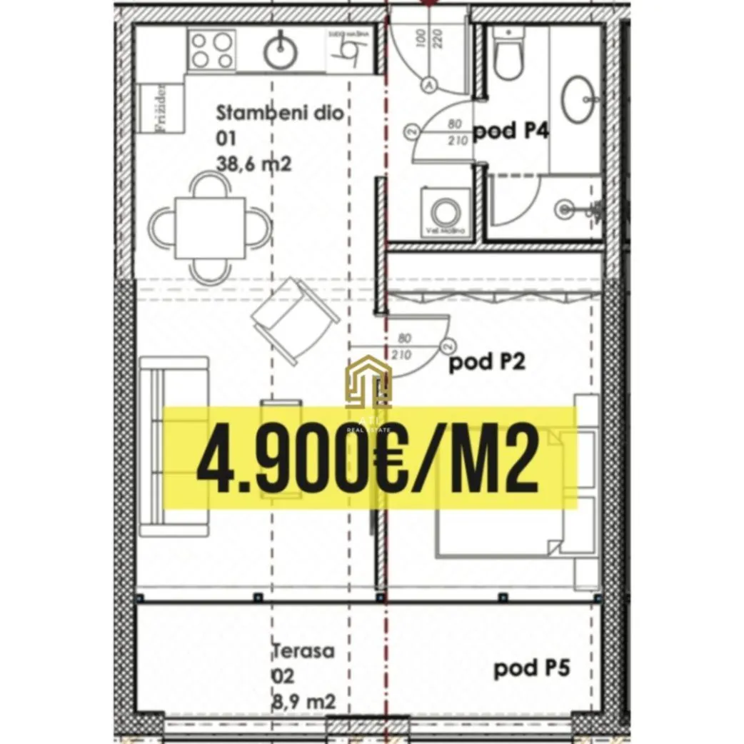 Prodaja, dvosoban stan, 47m², Budva, Crna Gora