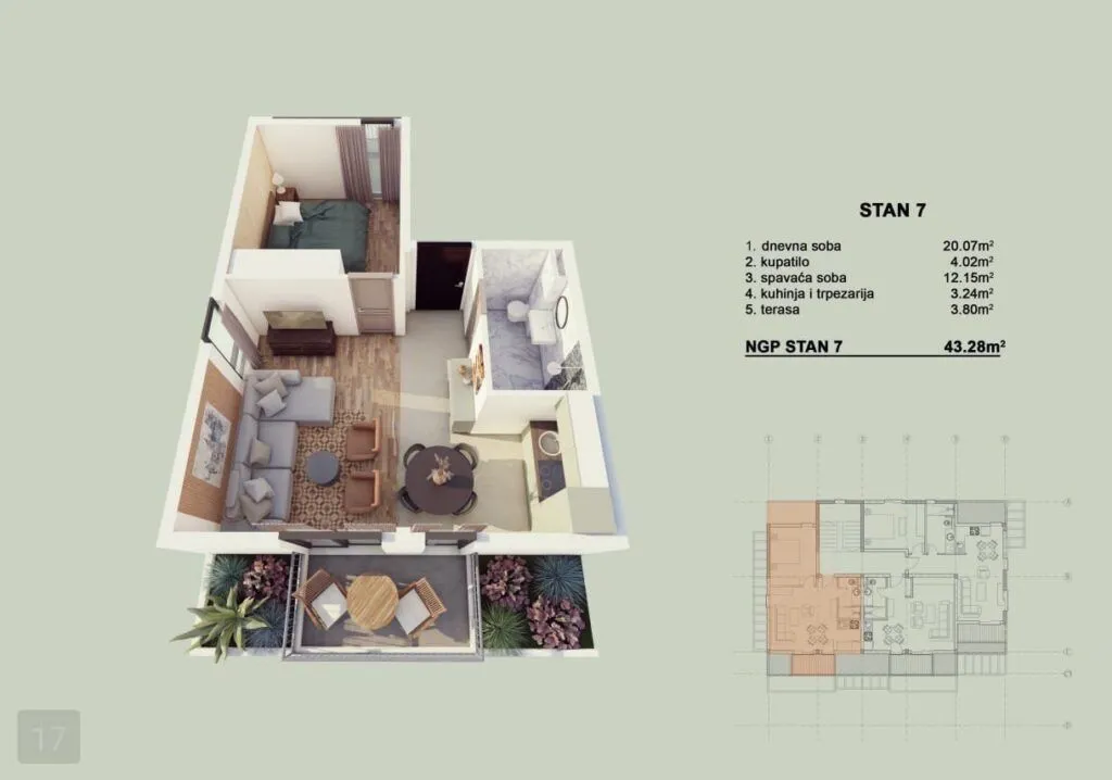 Sale, two bedroom apartment, 41m², Orahovac, Kotor