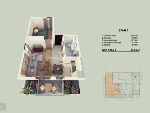 Sale, two bedroom apartment, 41m², Orahovac, Kotor - image 15