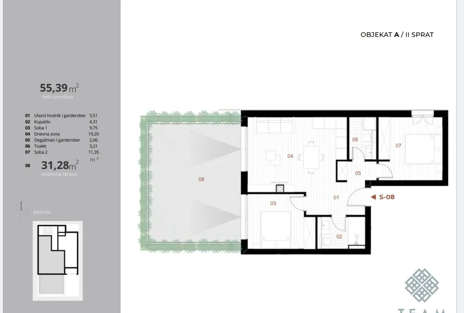 Prodaja, dvosoban stan, 55m², Orahovac, Kotor