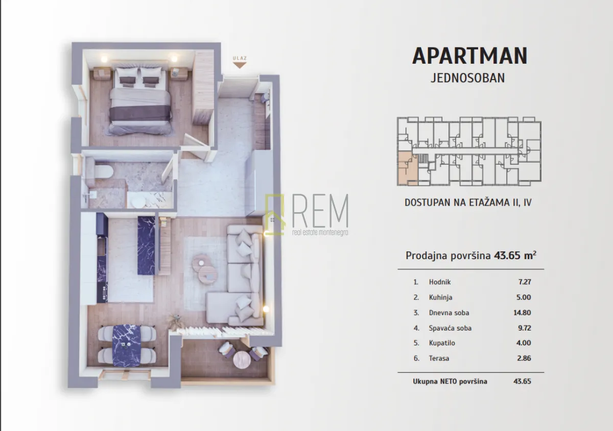 Sale, one bedroom apartment, 42m², Kolašin, Crna Gora